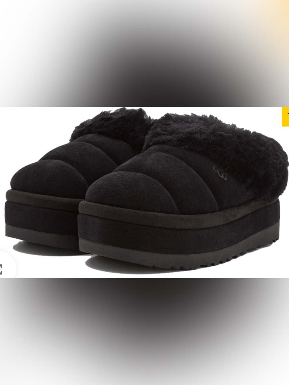 UGG Women's Tazzlita Black Quilted Faux-Fur Slide Slippers Size 10 Brand New